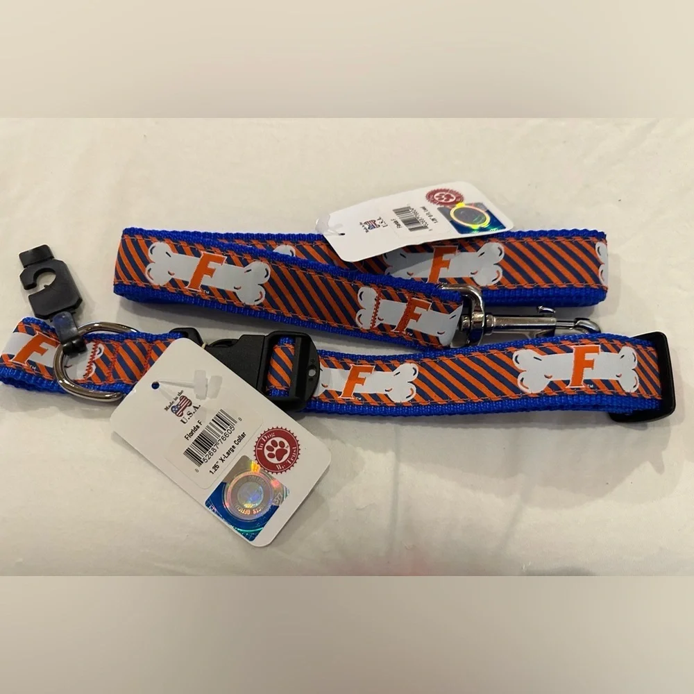 University Of Florida Gators XL Dog Collar & Leash Combo Made in U.S.A 6 Ft. NEW